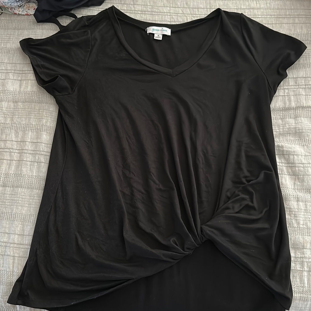 Grace & Lace front knot tee, black, size medium
